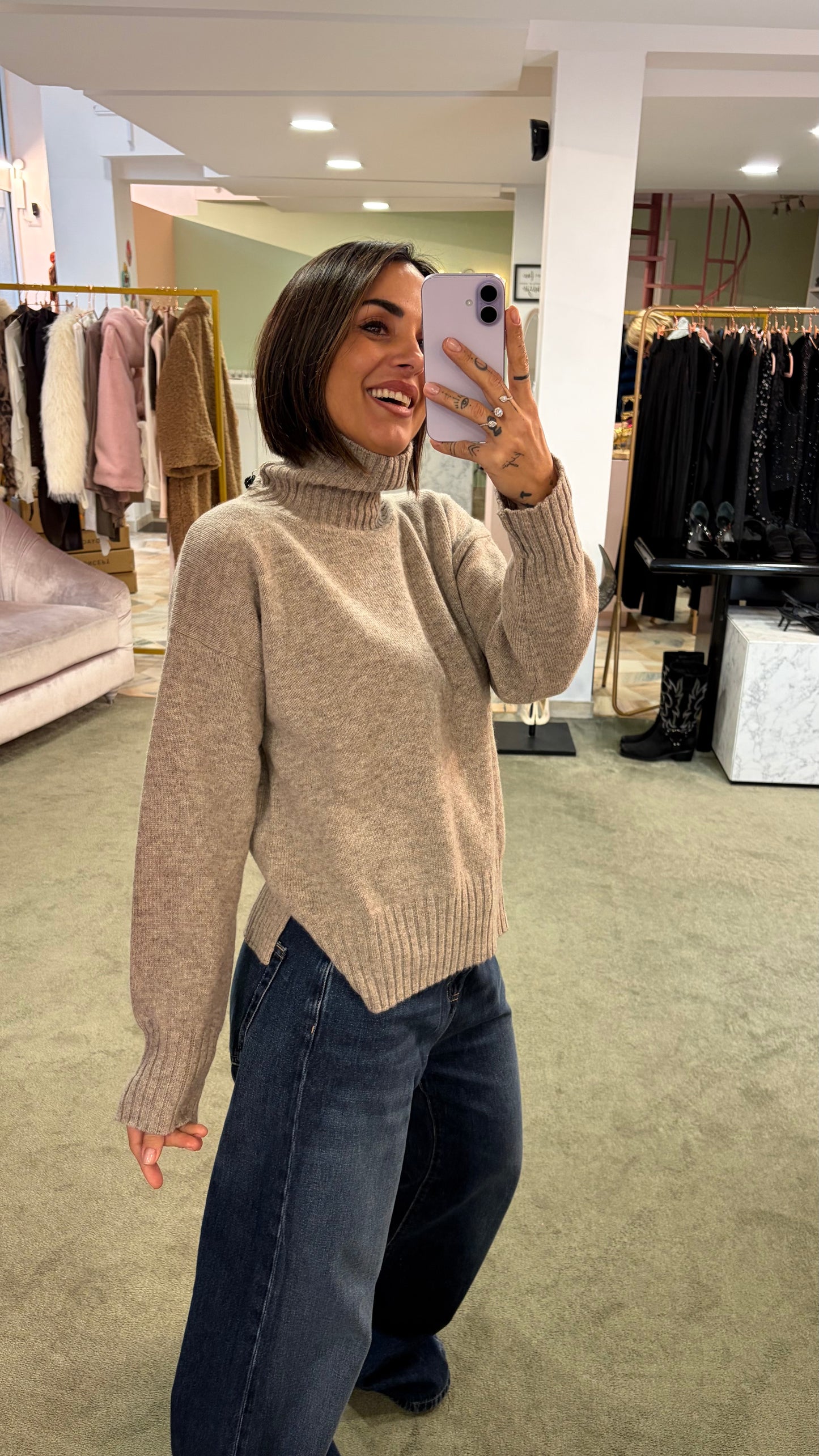 Dolcevita tortora melange a scatoletta in lana Irish