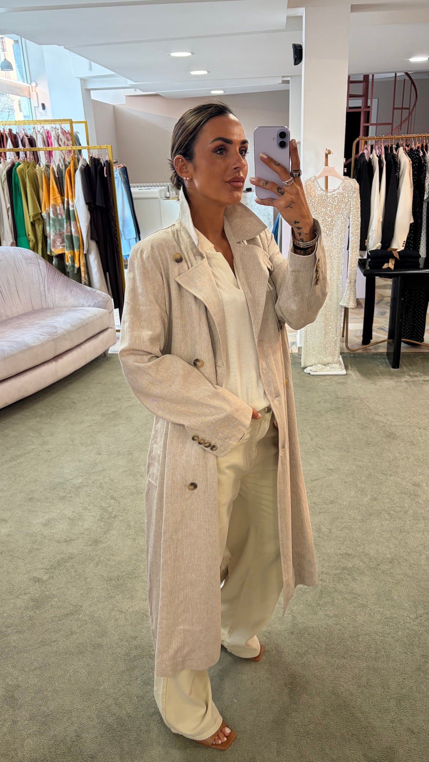 Trench beige melange in lino sl