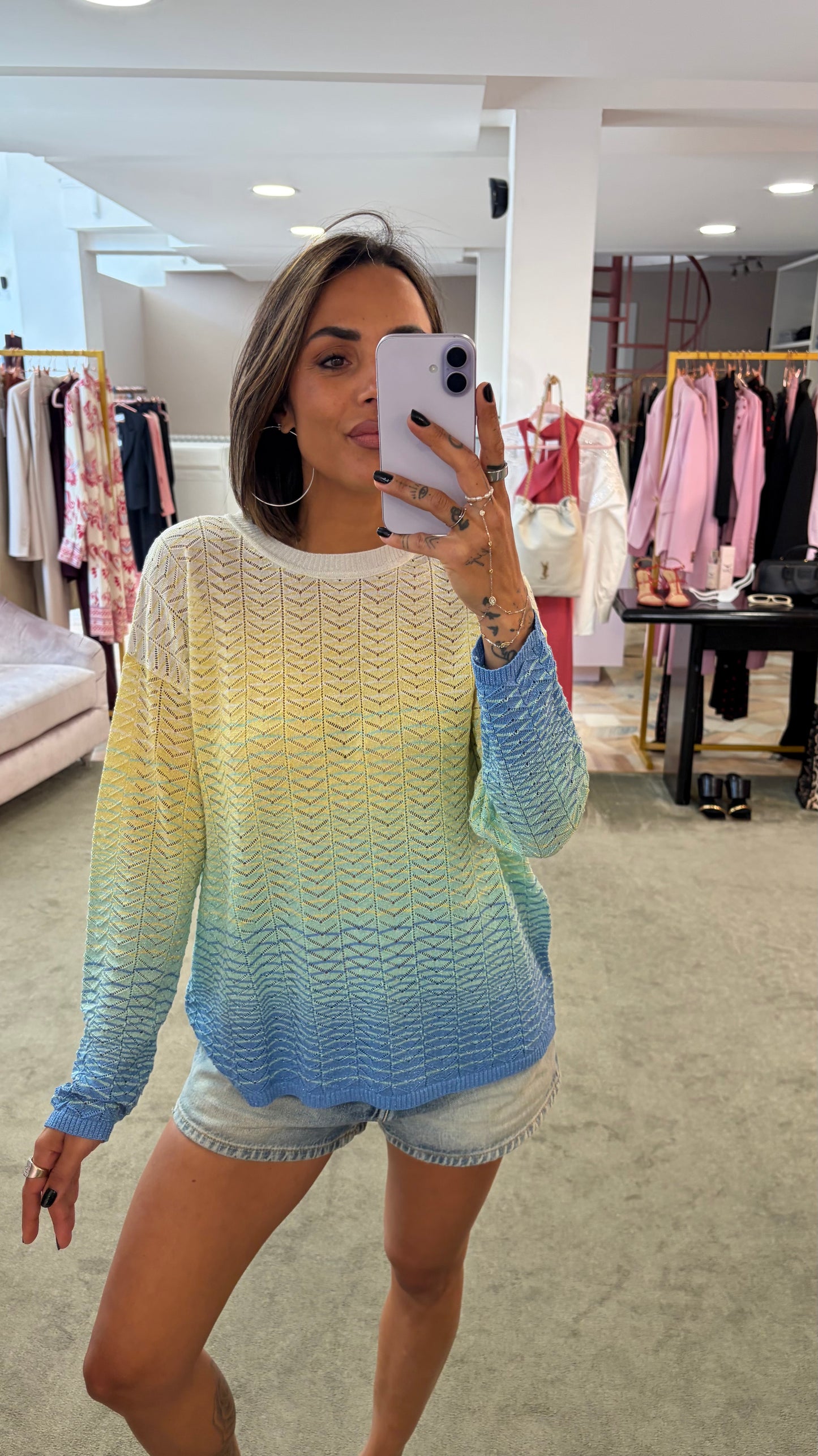 Maglione missoni vibes giallo e azzurro degradè bj