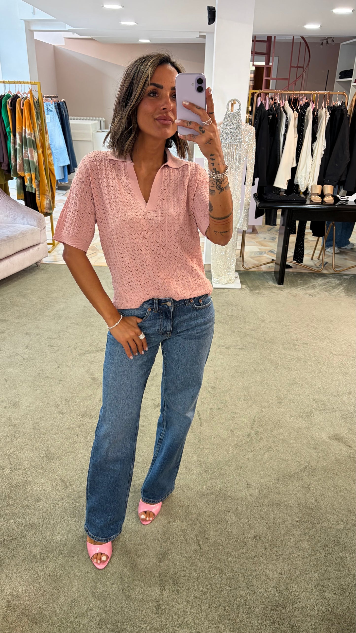 Polo rosa antico traforata manica corta bj