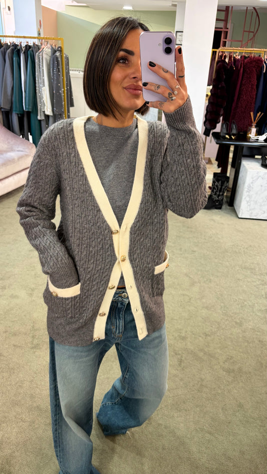 Cardigan over grigio a trecce fr