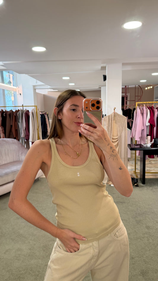 Canotta beige a costine Icon Denim