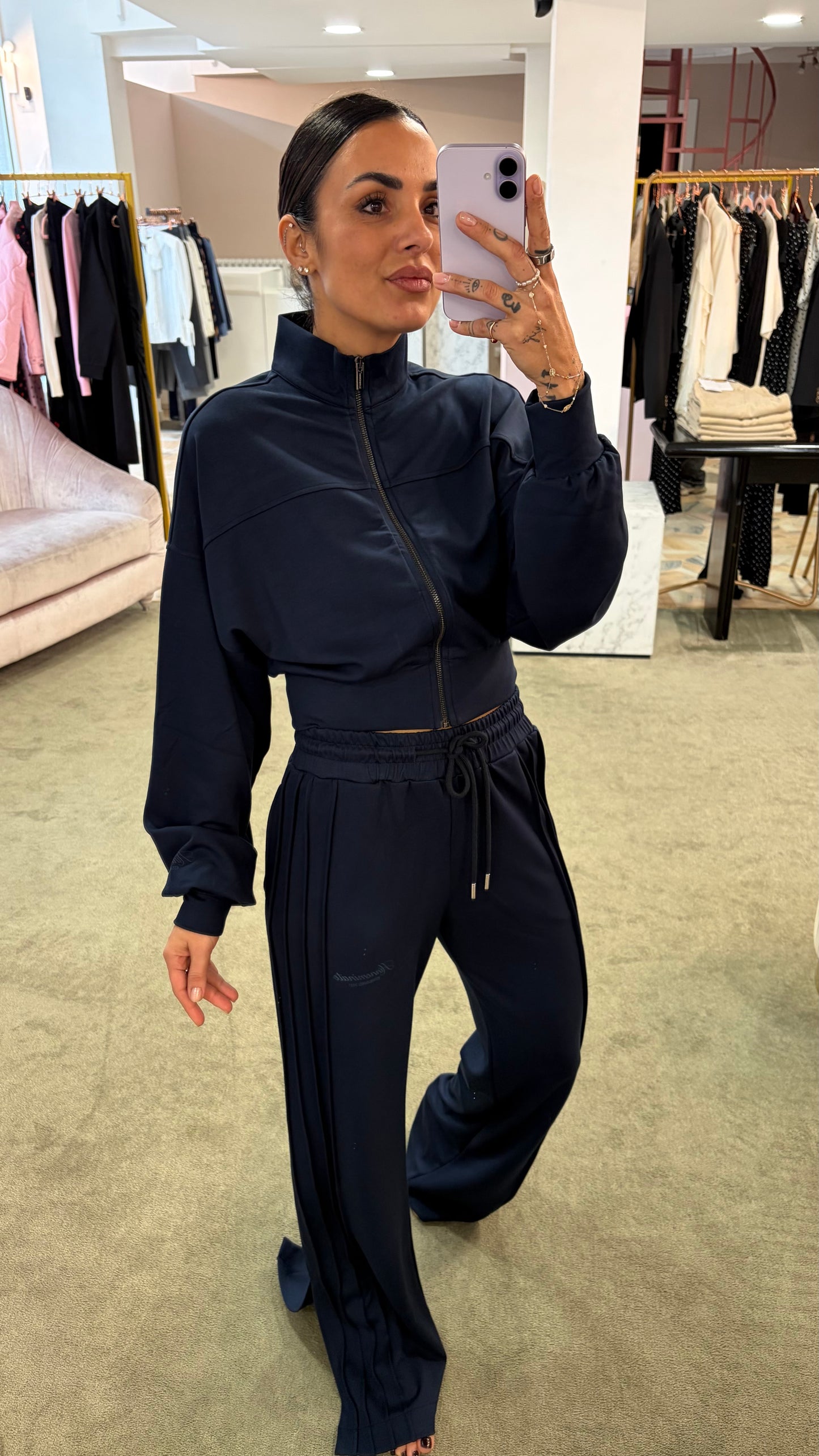 Felpa blu scuro crop con zip Hinnominate