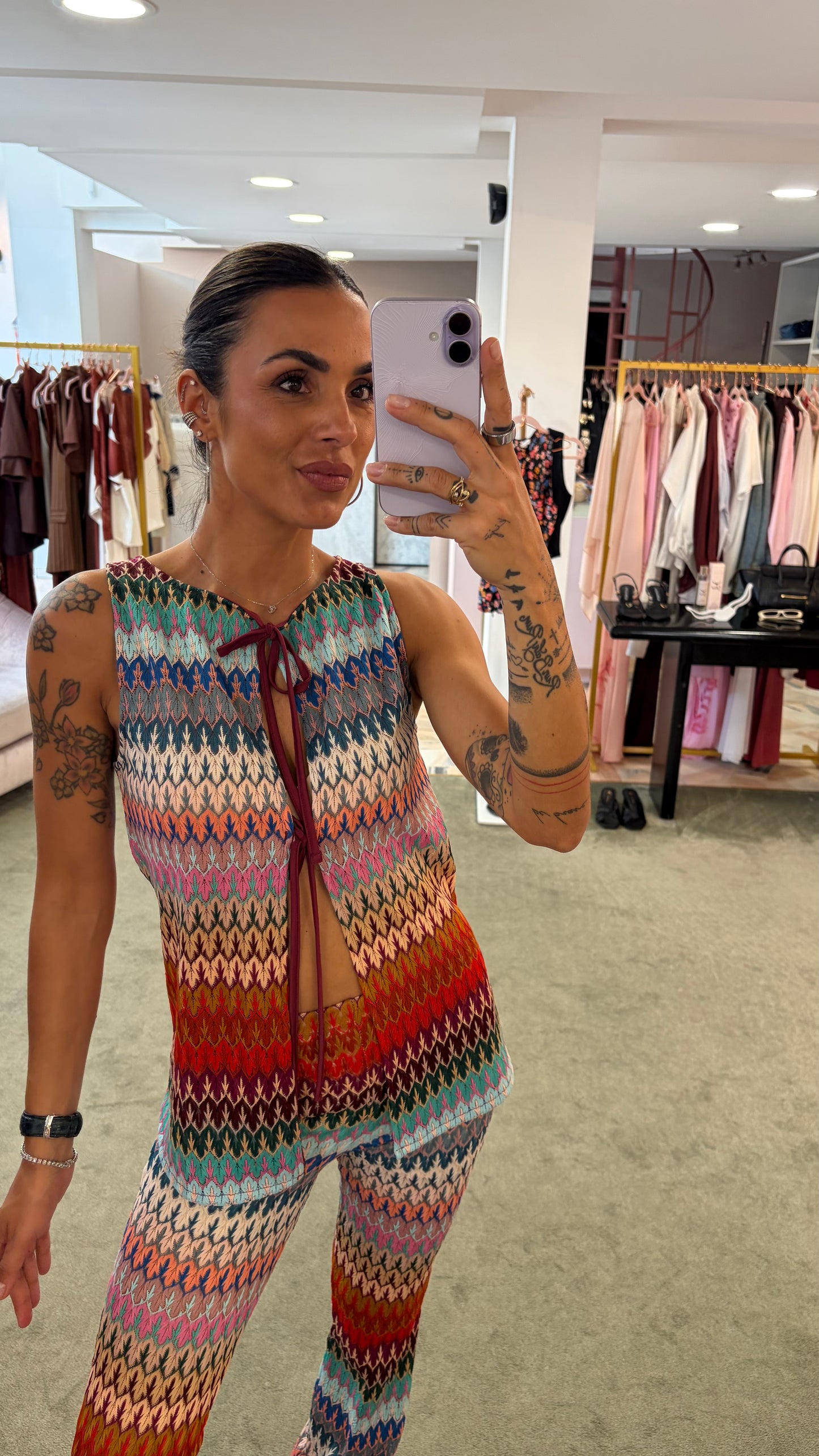 Canotta gilet multicolor missoni vibes con laccetti ks
