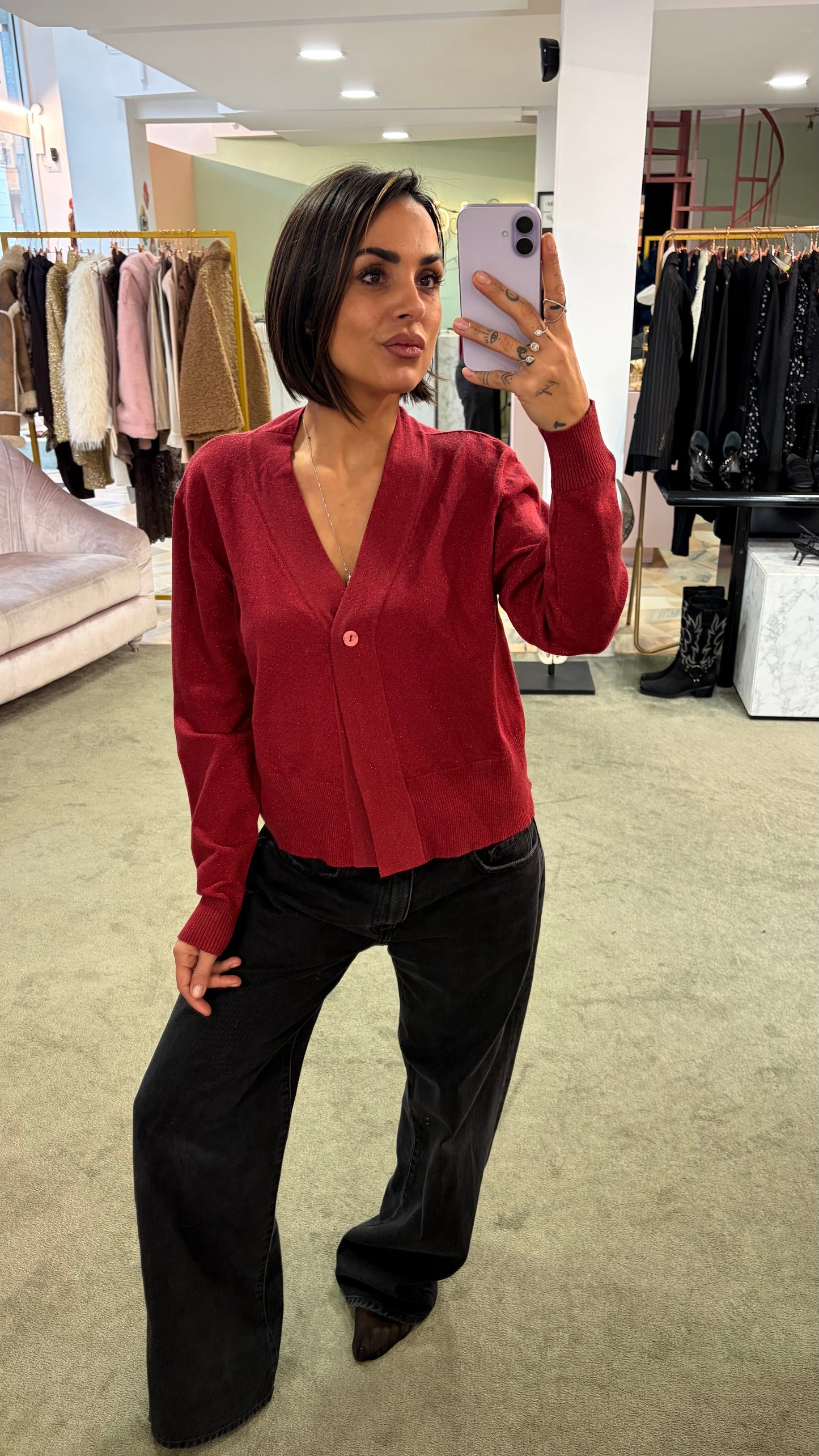 Cardigan rosso in lurex ay