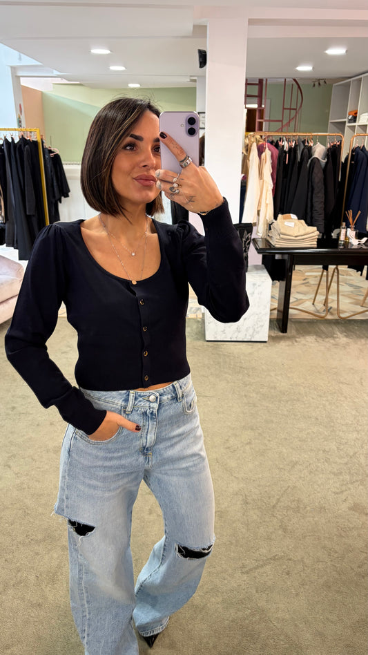 Cardigan mini blu notte scollo squadrato fr