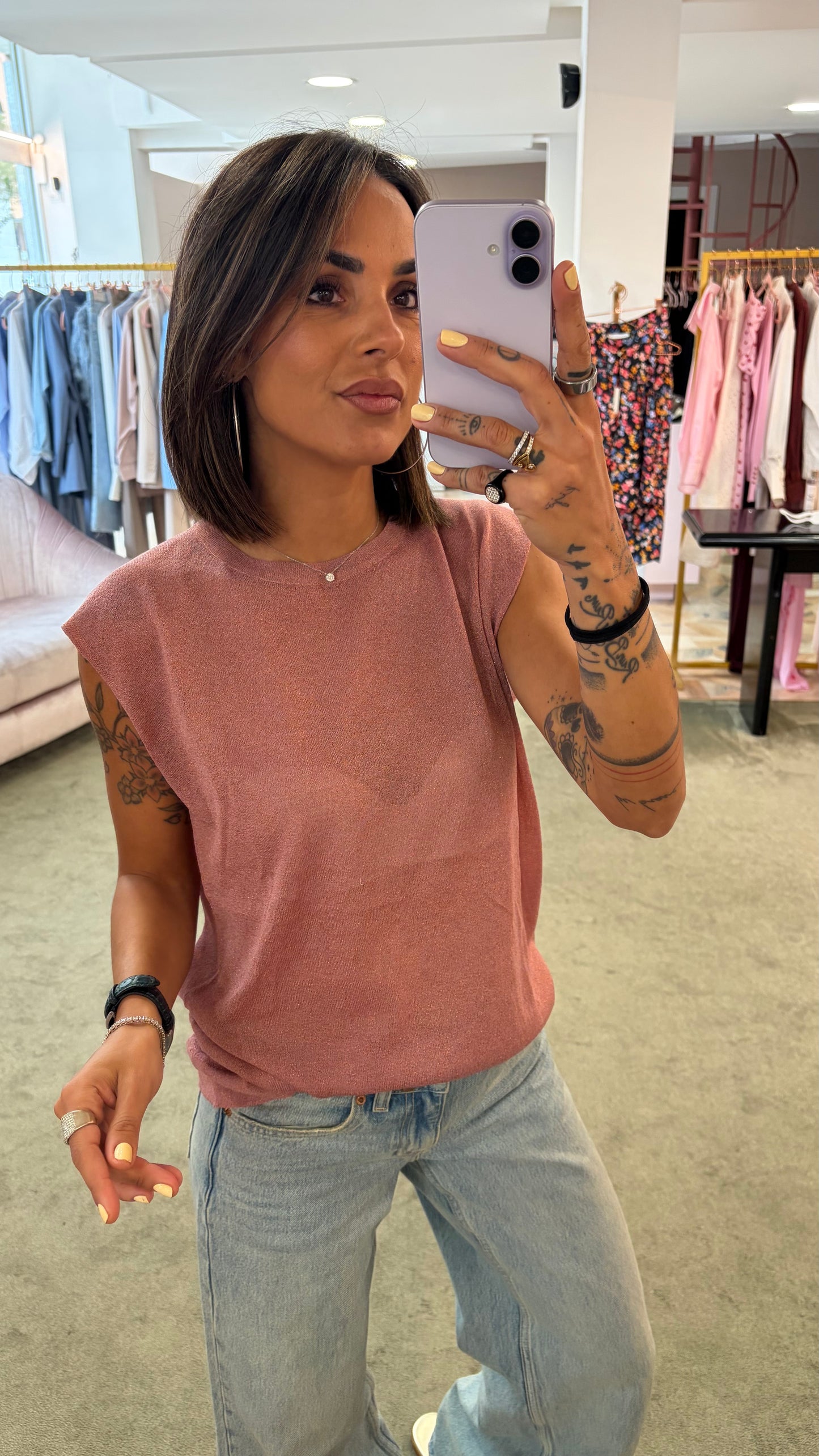 Canotta rosa lurex girocollo ay