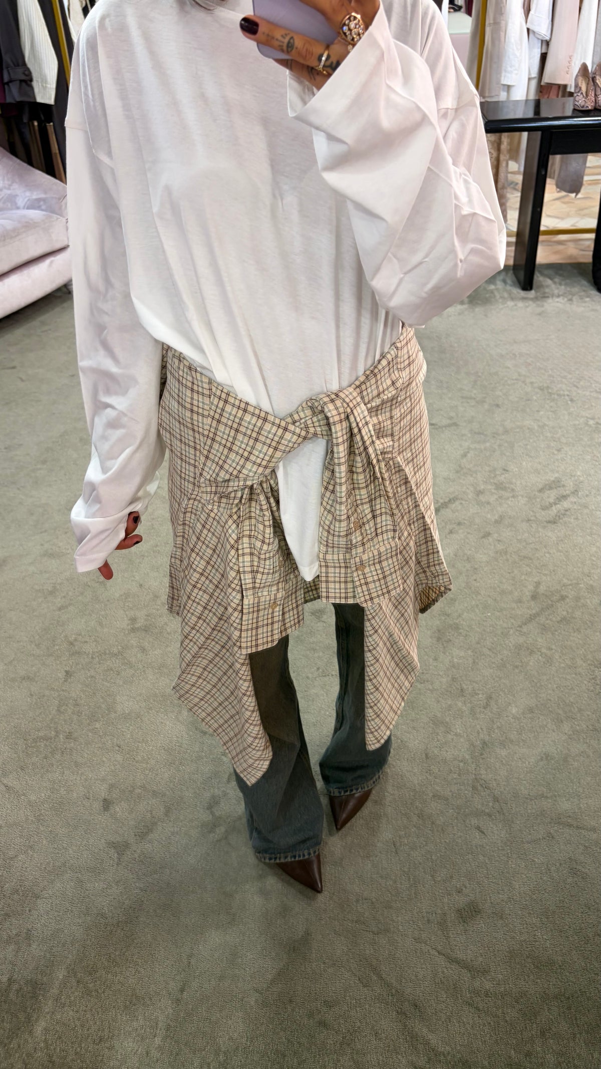 Camicia a quadri beige jx