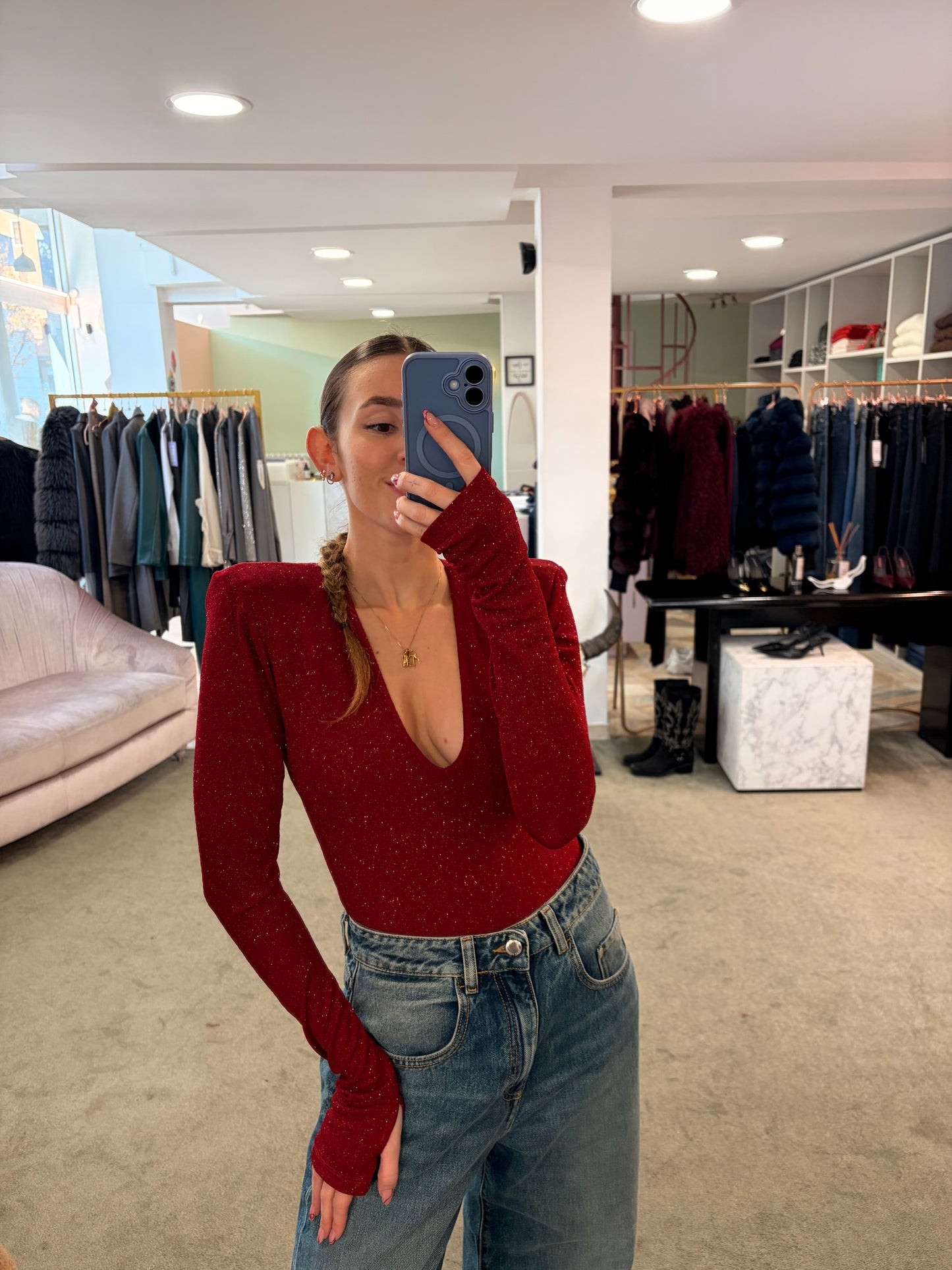 Body rosso lurex scollo a v ks