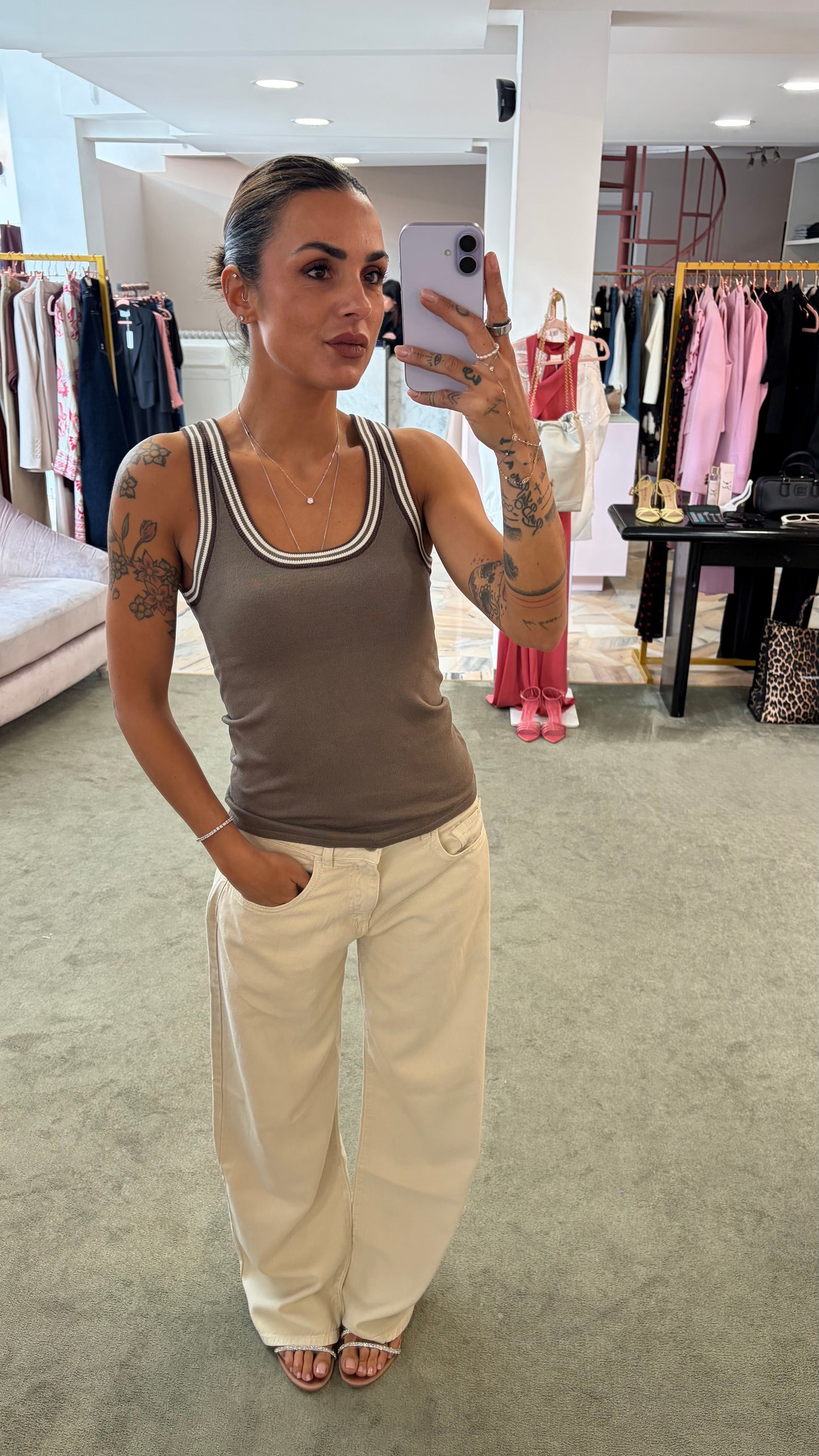 Canotta fango in maglia con bordi rigati jx