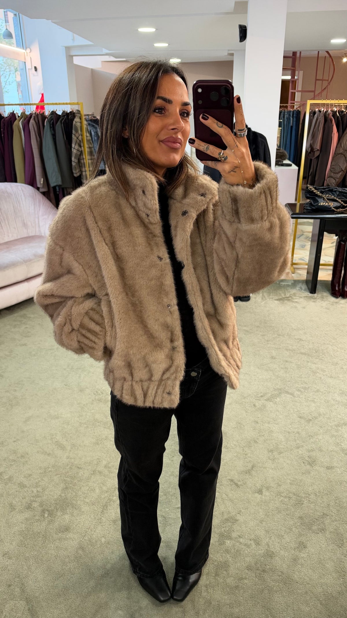 Bomber eco pelliccia beige sy