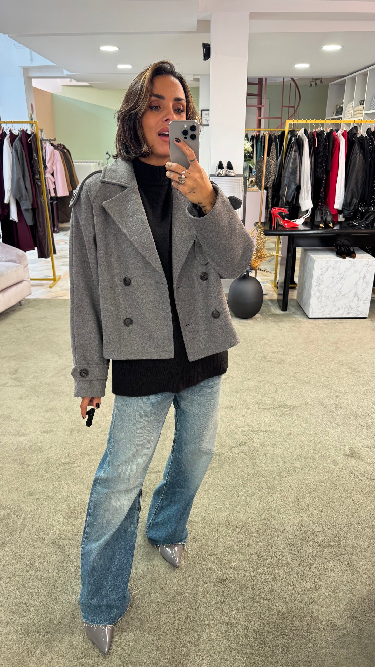 Cappotto caban grigio corto jx