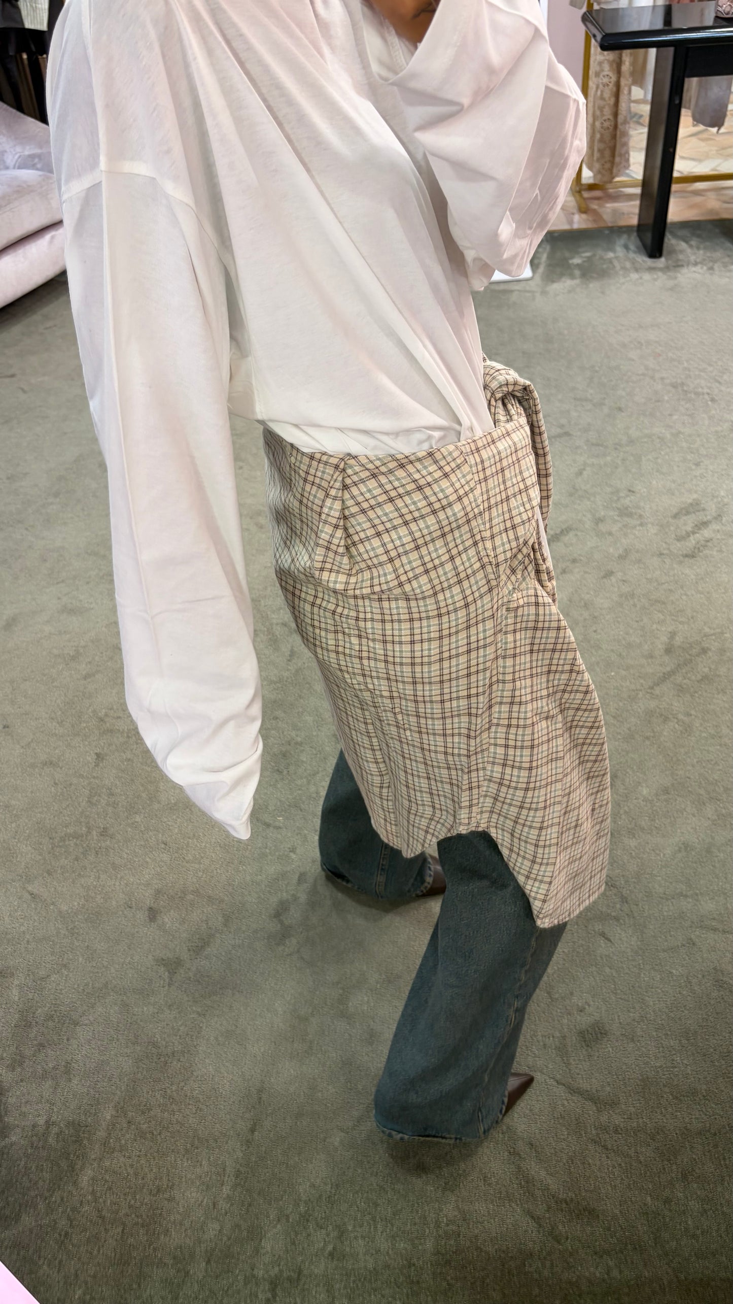 Camicia a quadri beige jx
