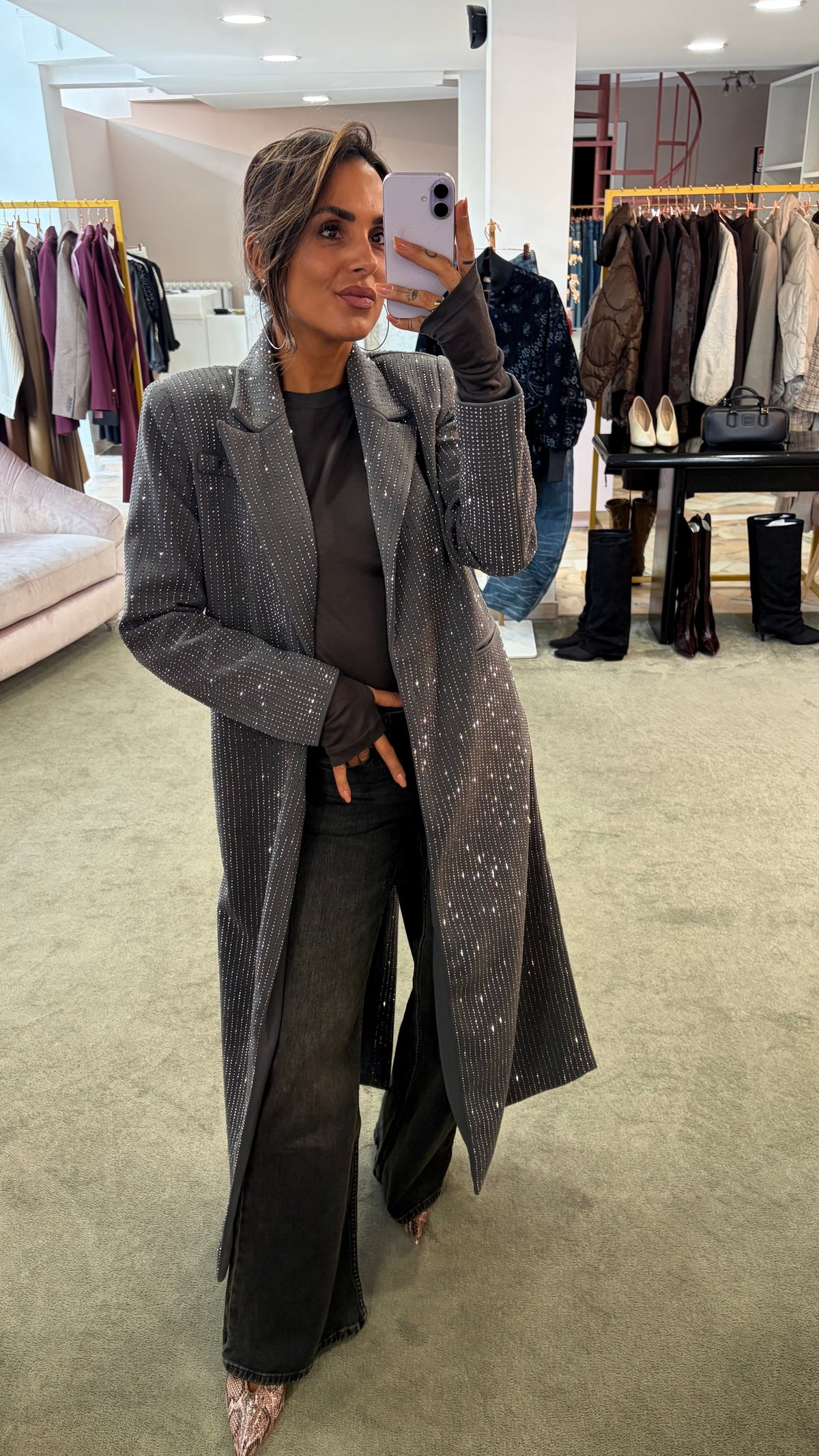 Cappotto lungo grigio cristalli tw