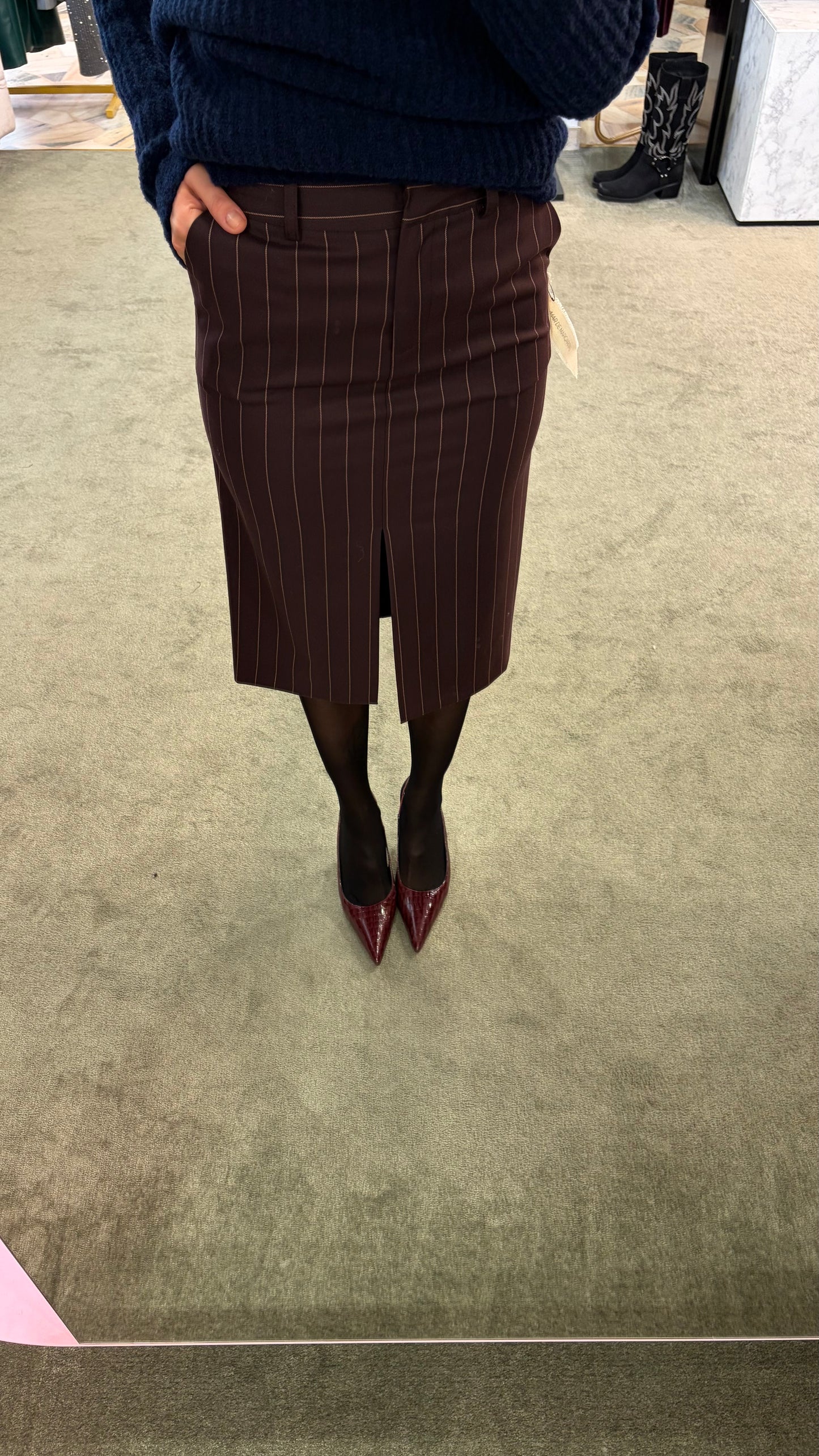 Gonna longuette MAR DE MARGARITAS marrone gessata con spacco