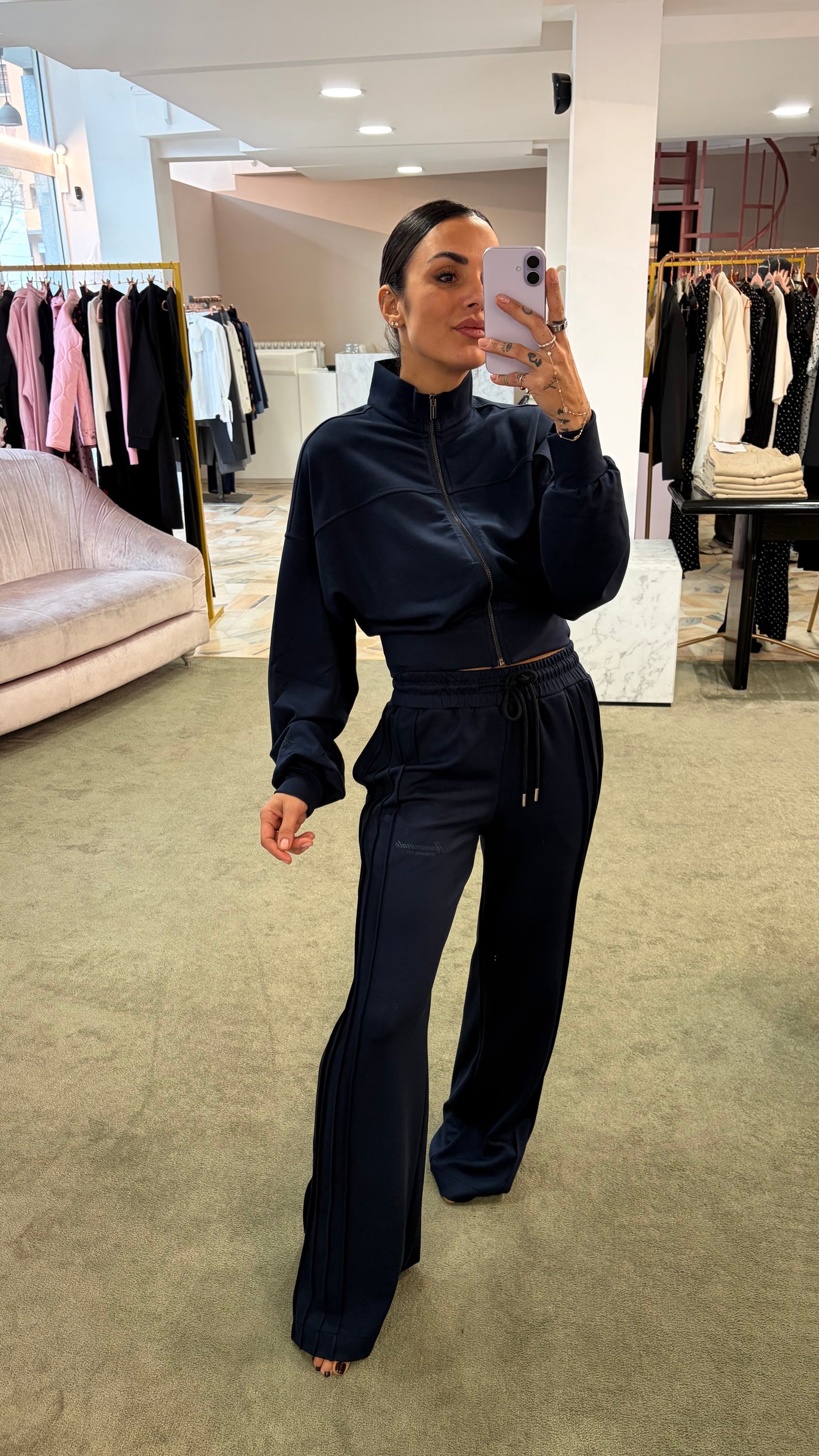 Felpa blu scuro crop con zip Hinnominate