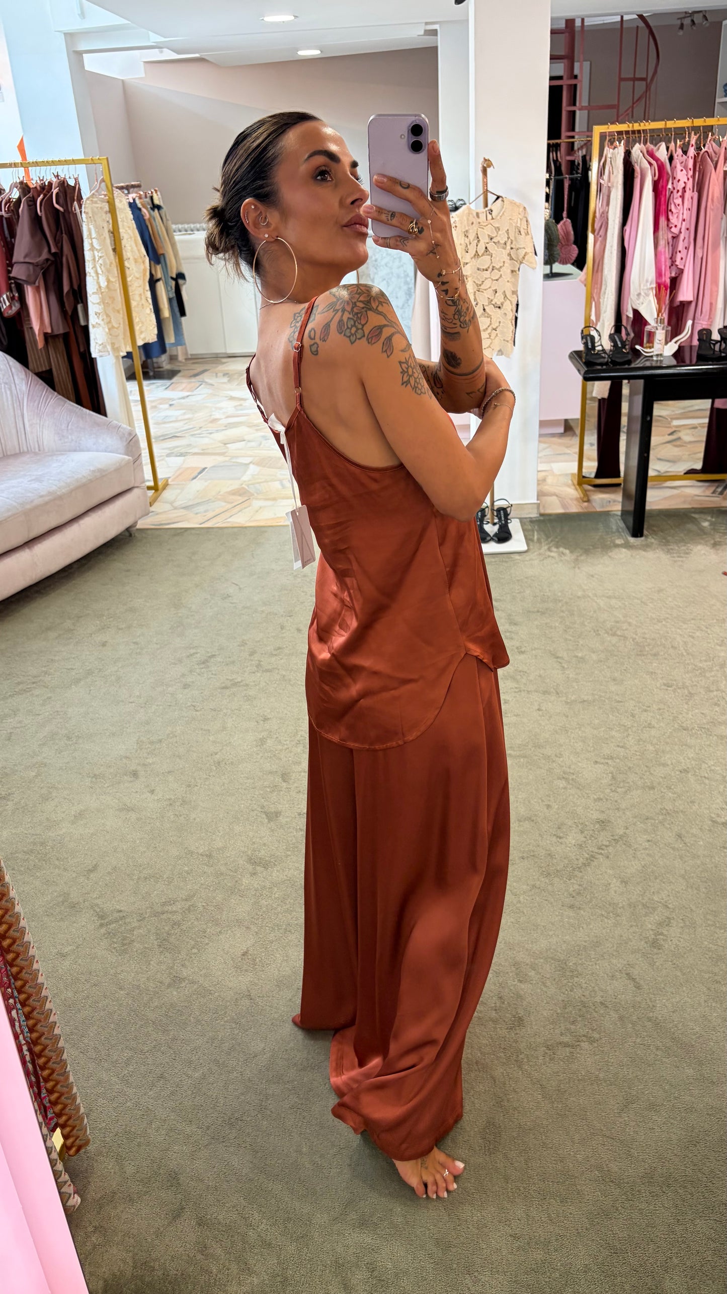 Canotta mattone in satin ay