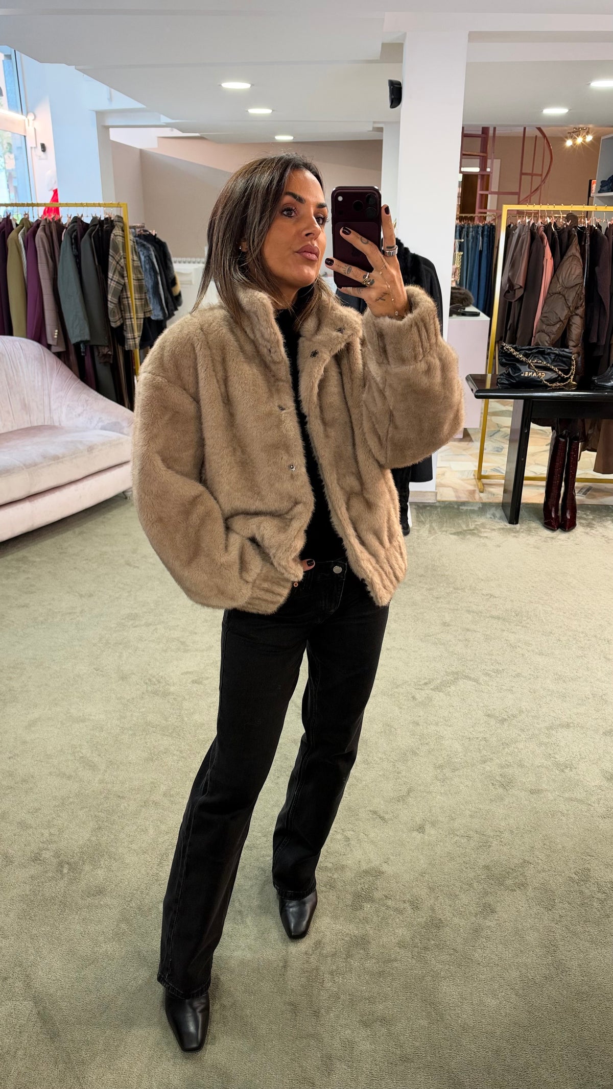 Bomber eco pelliccia beige sy