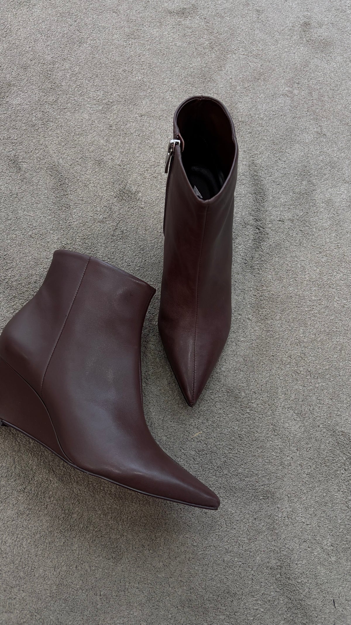 Stivaletto marrone cioccolato in pelle con tacco zeppa cr