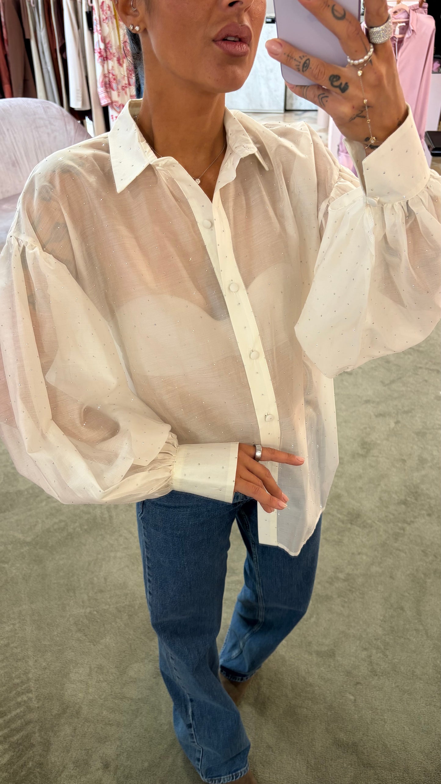 Camicia bianco con cristalli Actualee