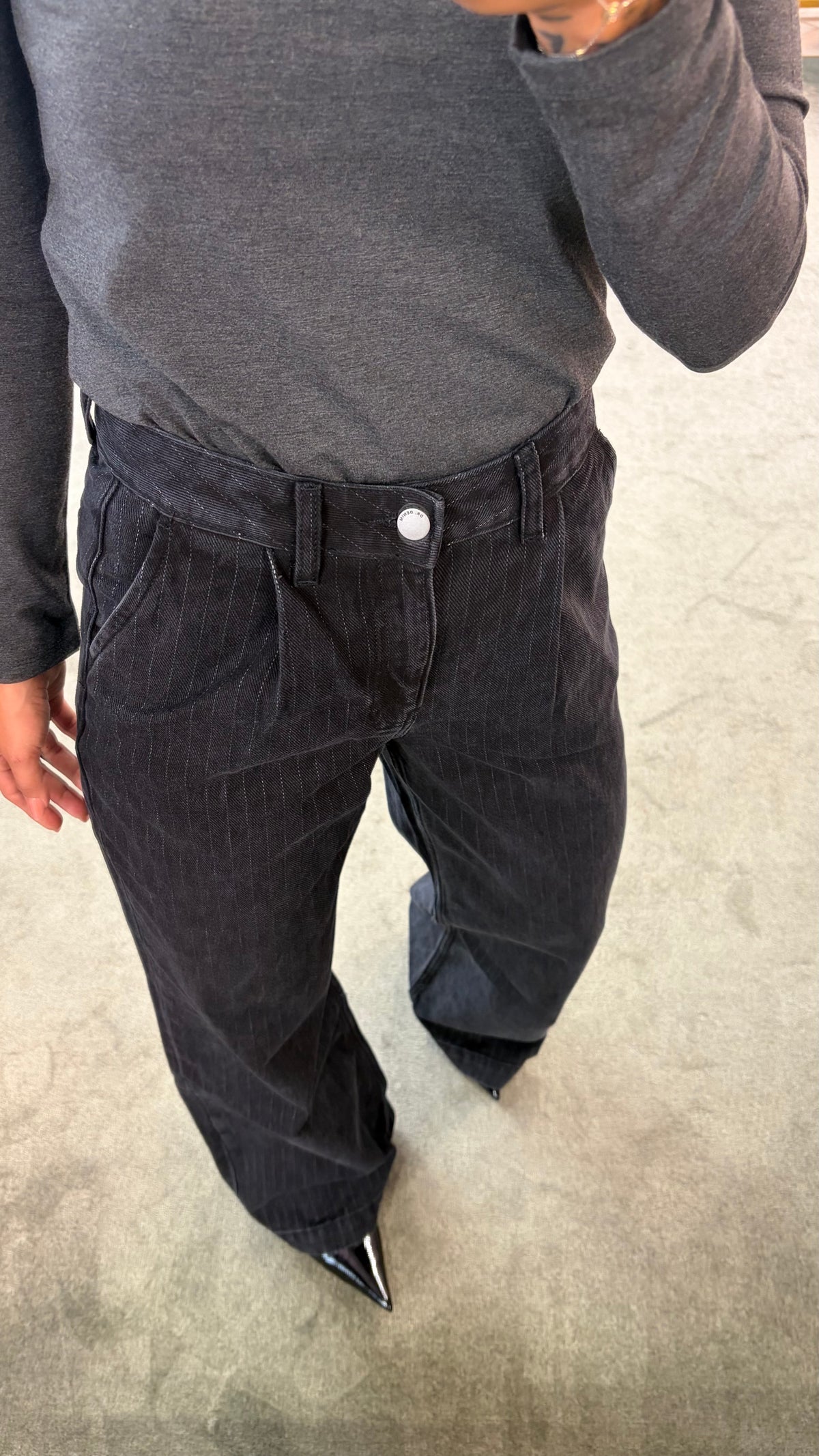 Jeans rhue Dr.Denim wide nero gessato