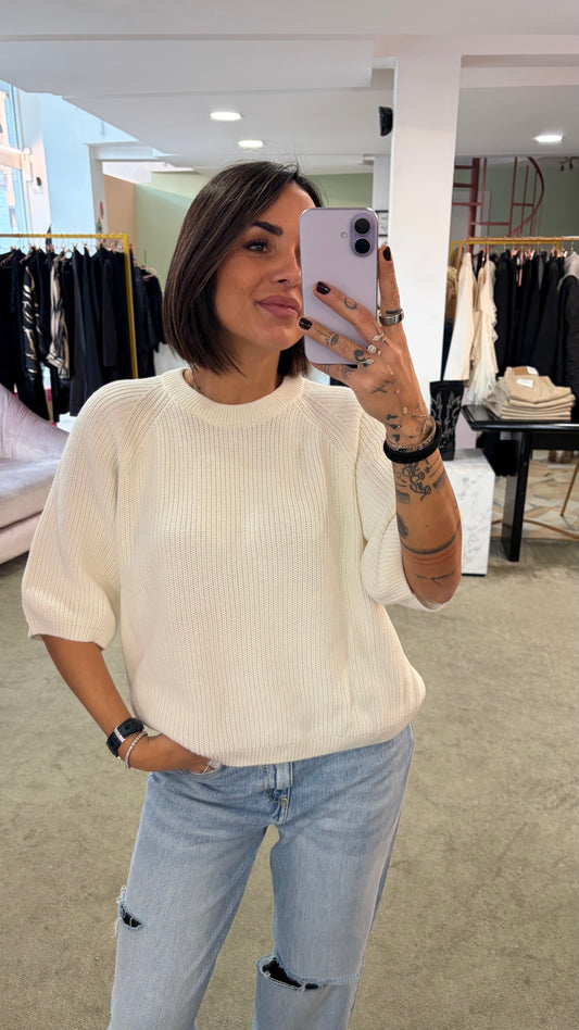 Maglione bianco costa inglese mezza manica jx