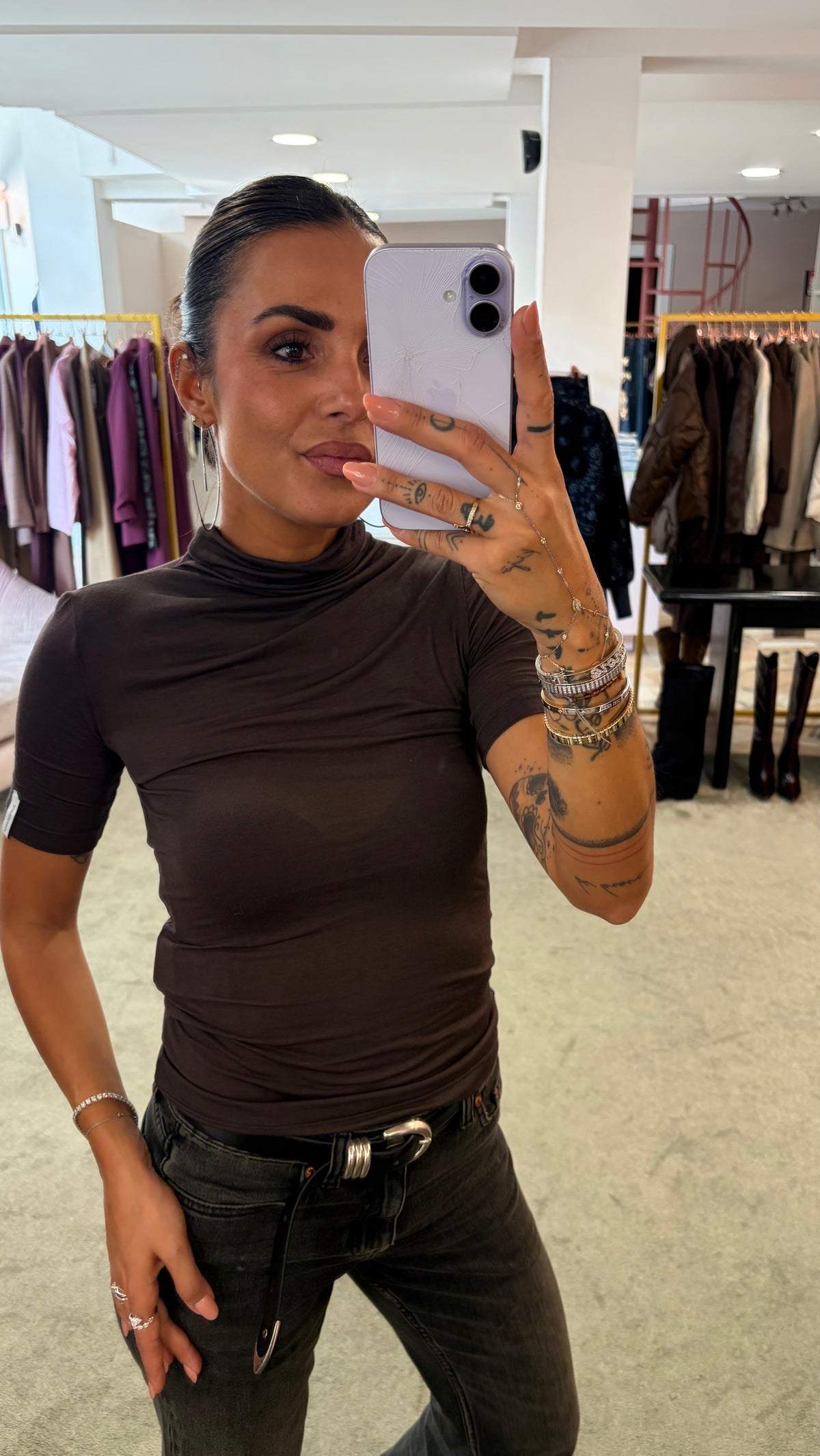 Maglia lupetto marrone maniche corte Hinnominate