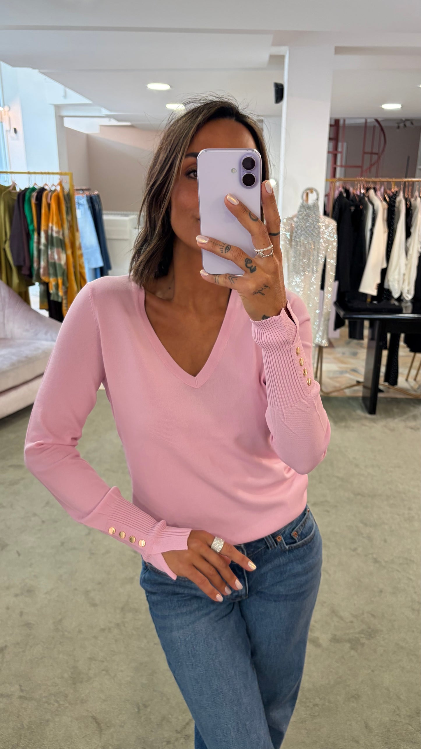 Maglione scollo a v rosa fr