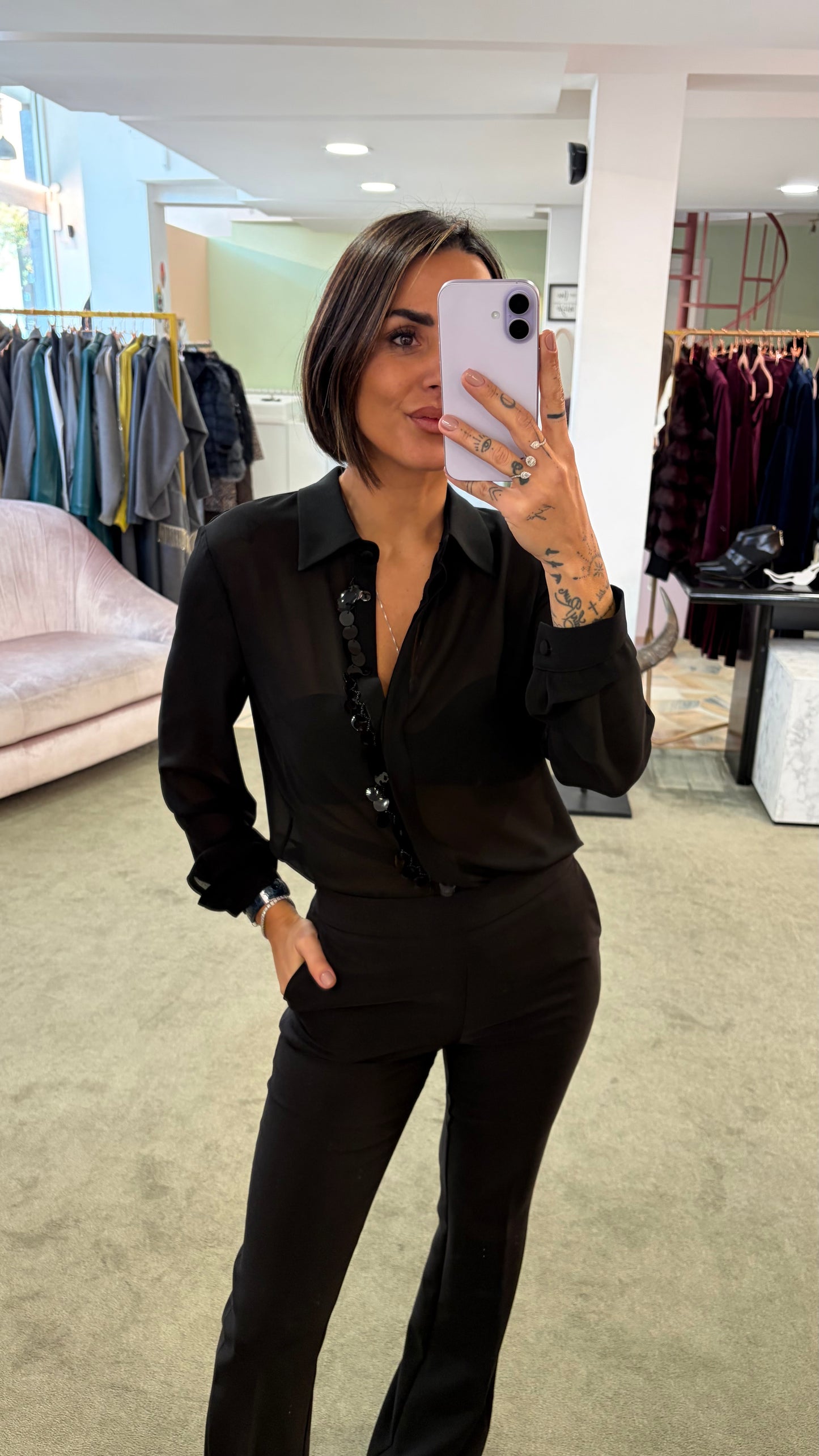 Camicia nera con paillettes fr