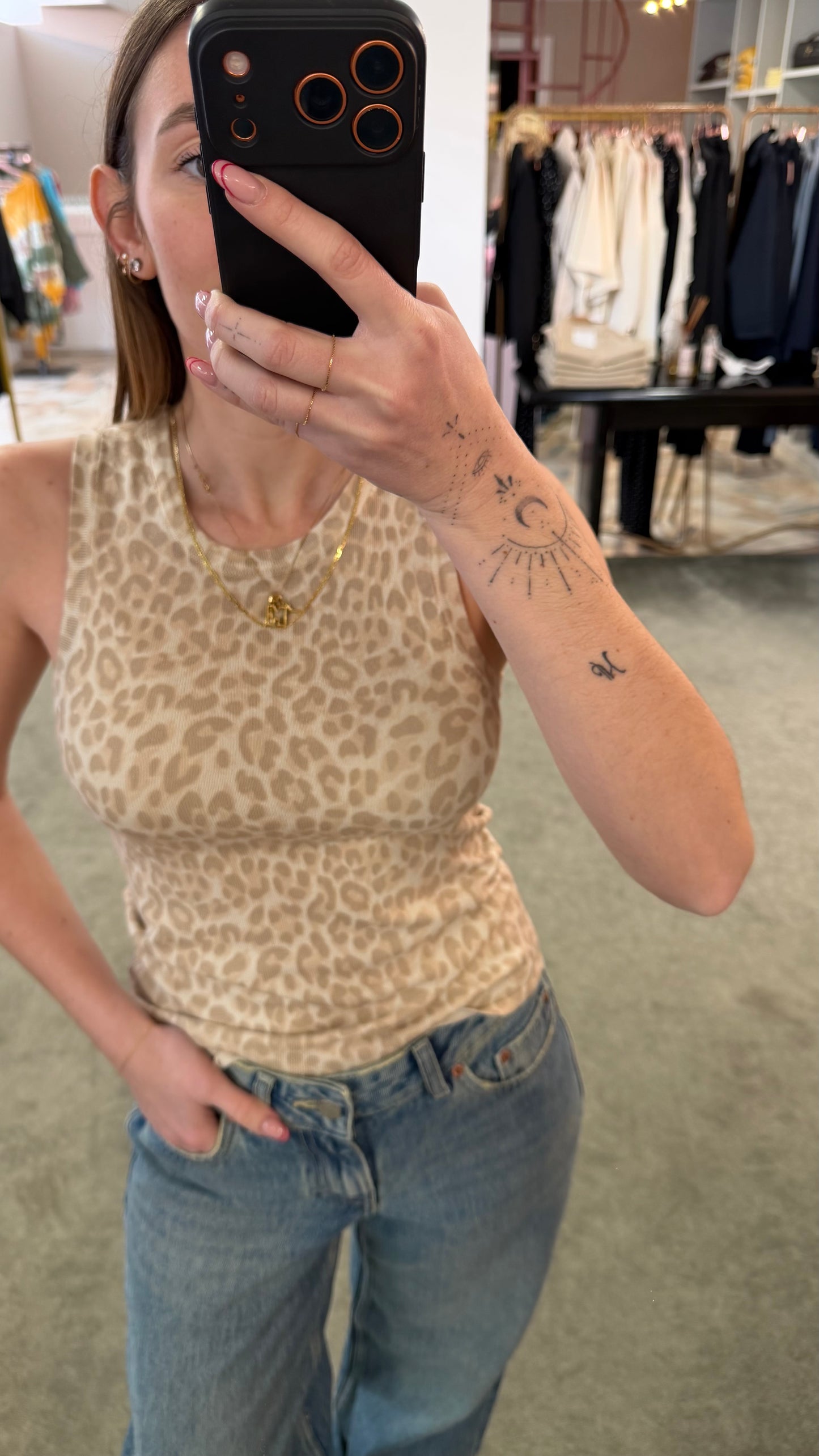 Canotta leopardata beige costine jx