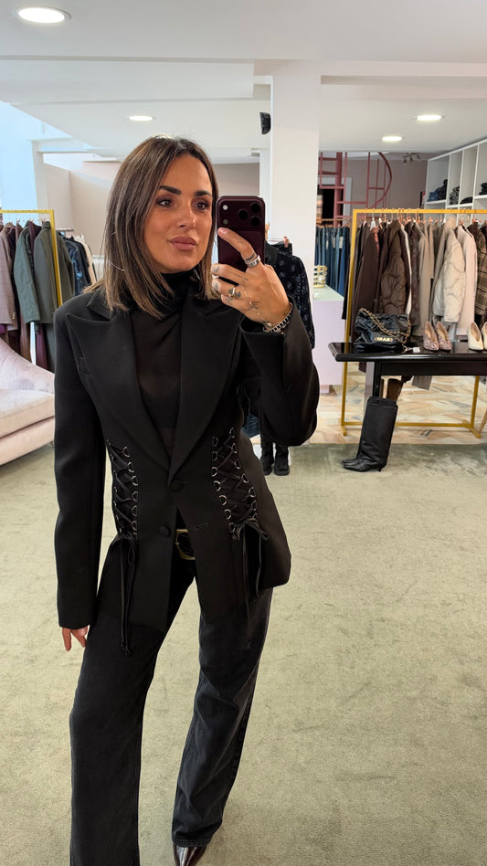Blazer nero con lace a corsetto Actualee