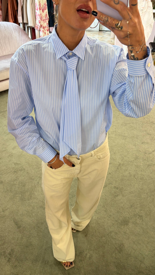 Cravatta celeste a righe Marsem