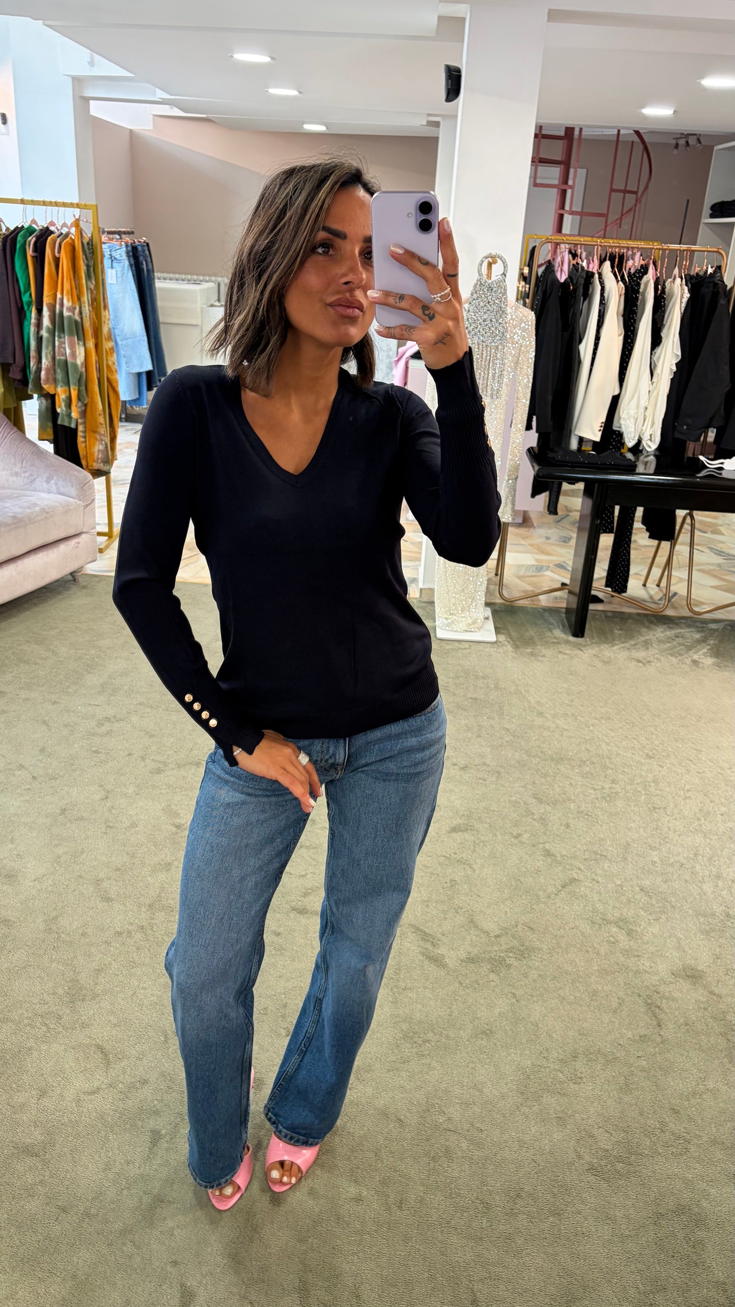 Maglione scollo a v blu notte fr