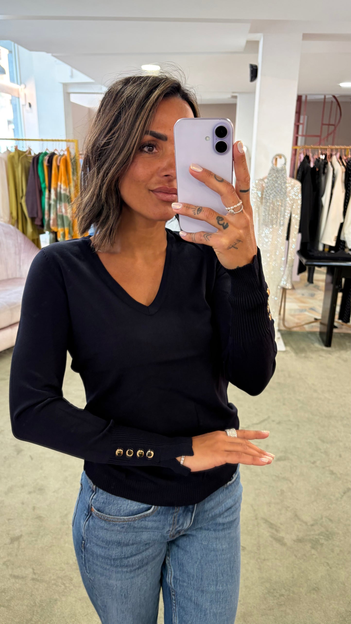 Maglione scollo a v blu notte fr