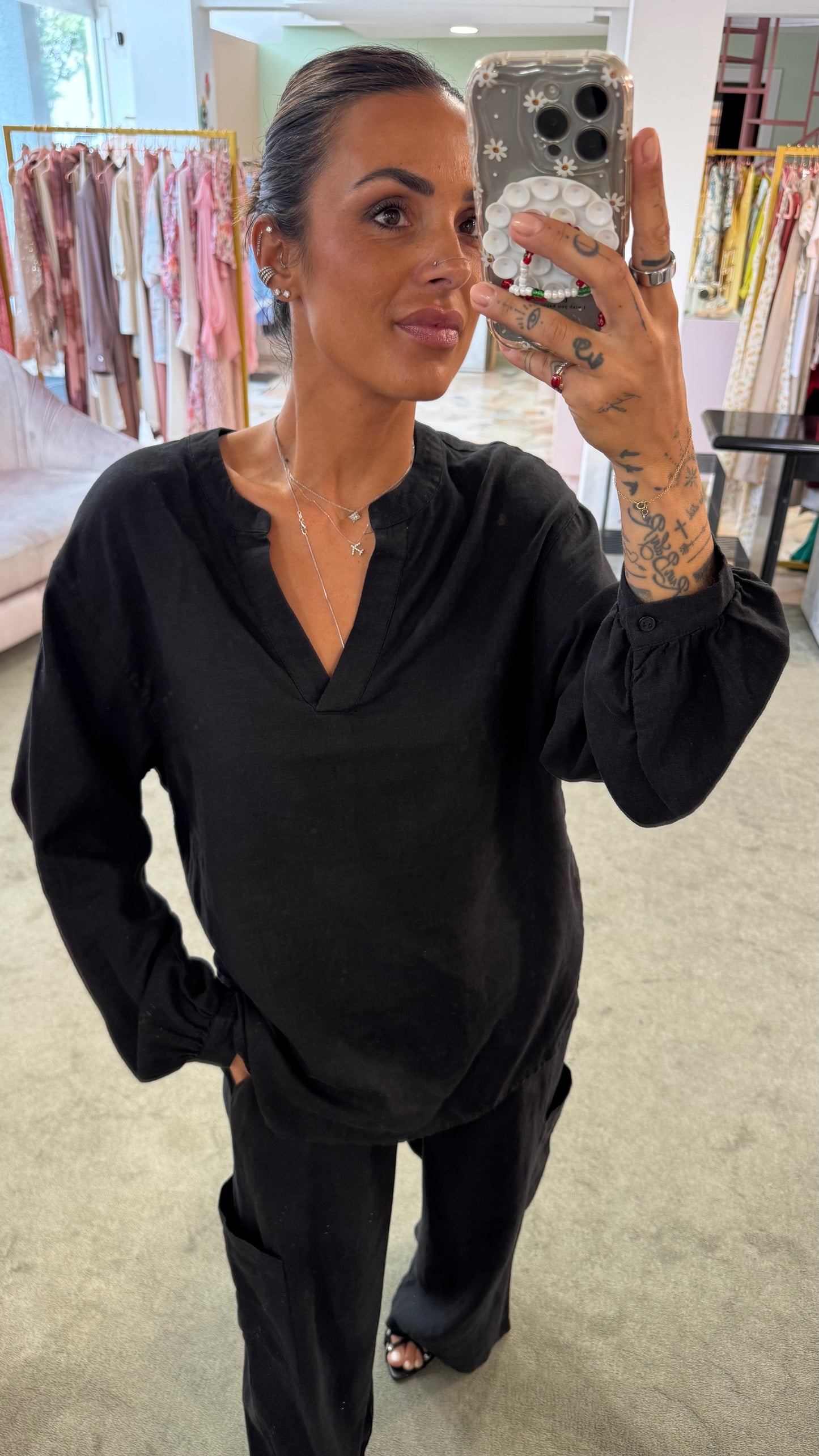 Blusa nera in lino sy