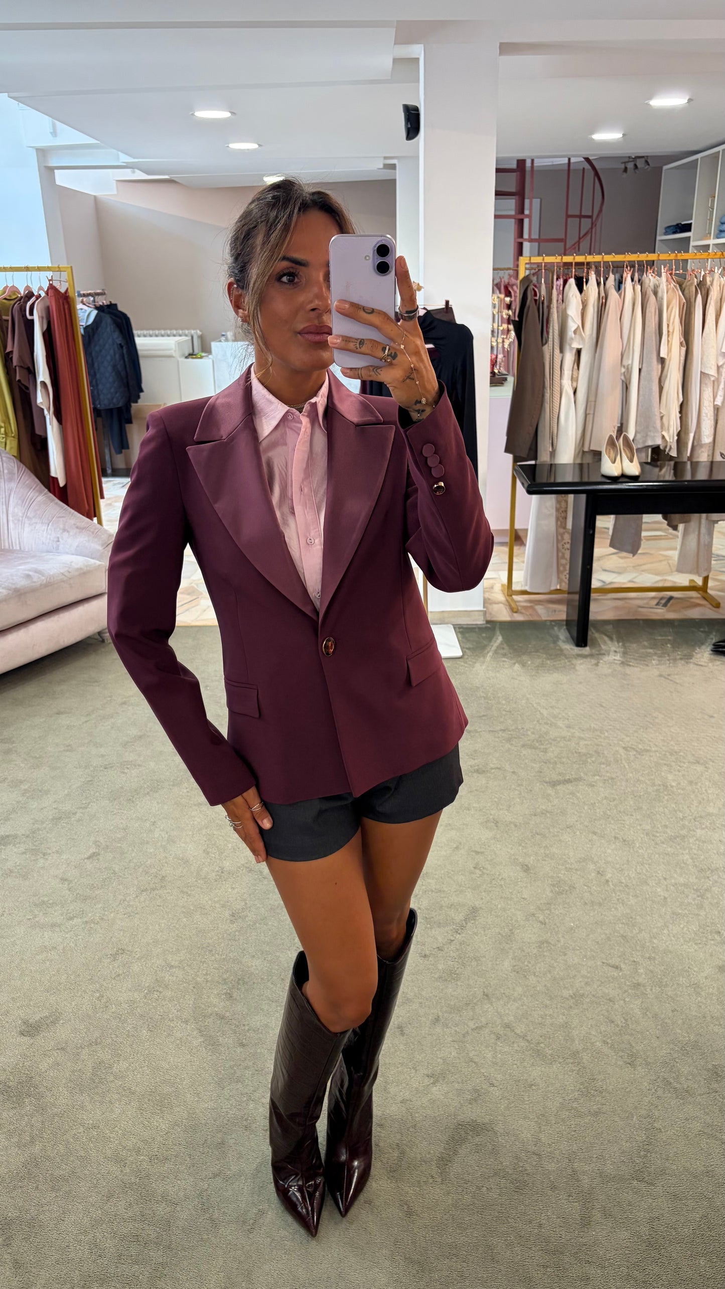 Blazer slim corto bordeaux rever in raso fr