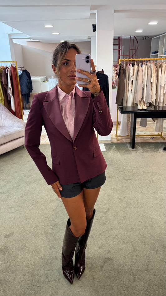 Blazer slim corto bordeaux rever in raso fr