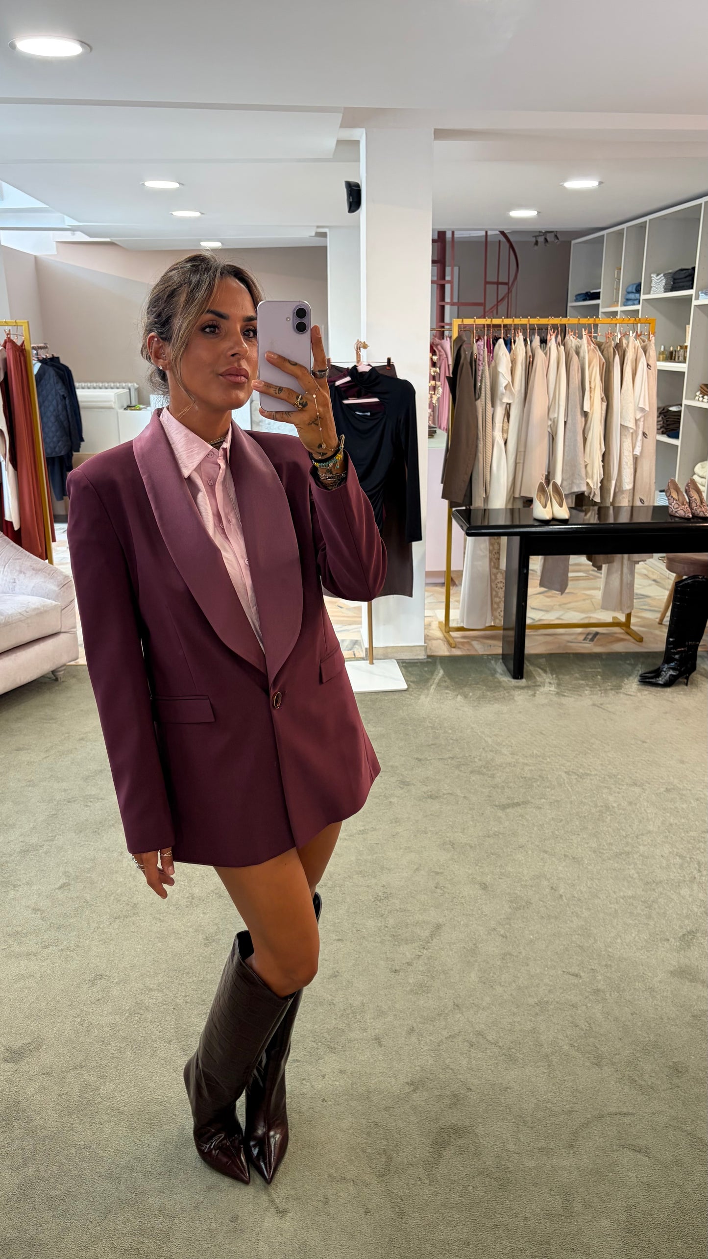 Blazer lungo bordeaux rever in raso fr