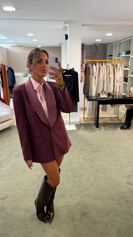 Blazer lungo bordeaux rever in raso fr