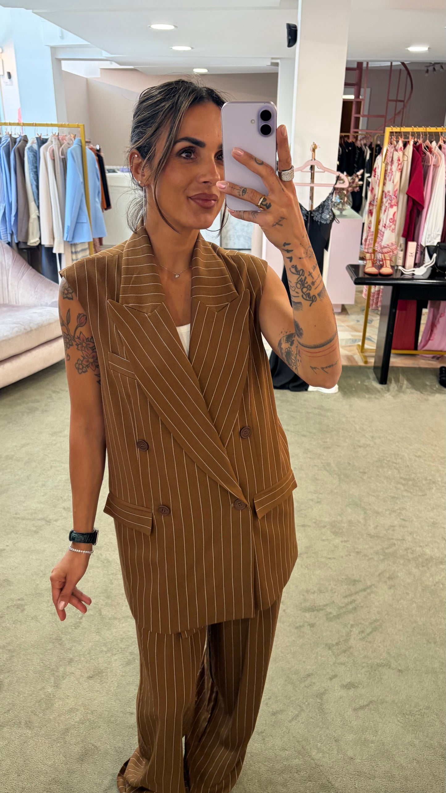 Gilet over doppiopetto liquirizia gessato in lino Hinnominate