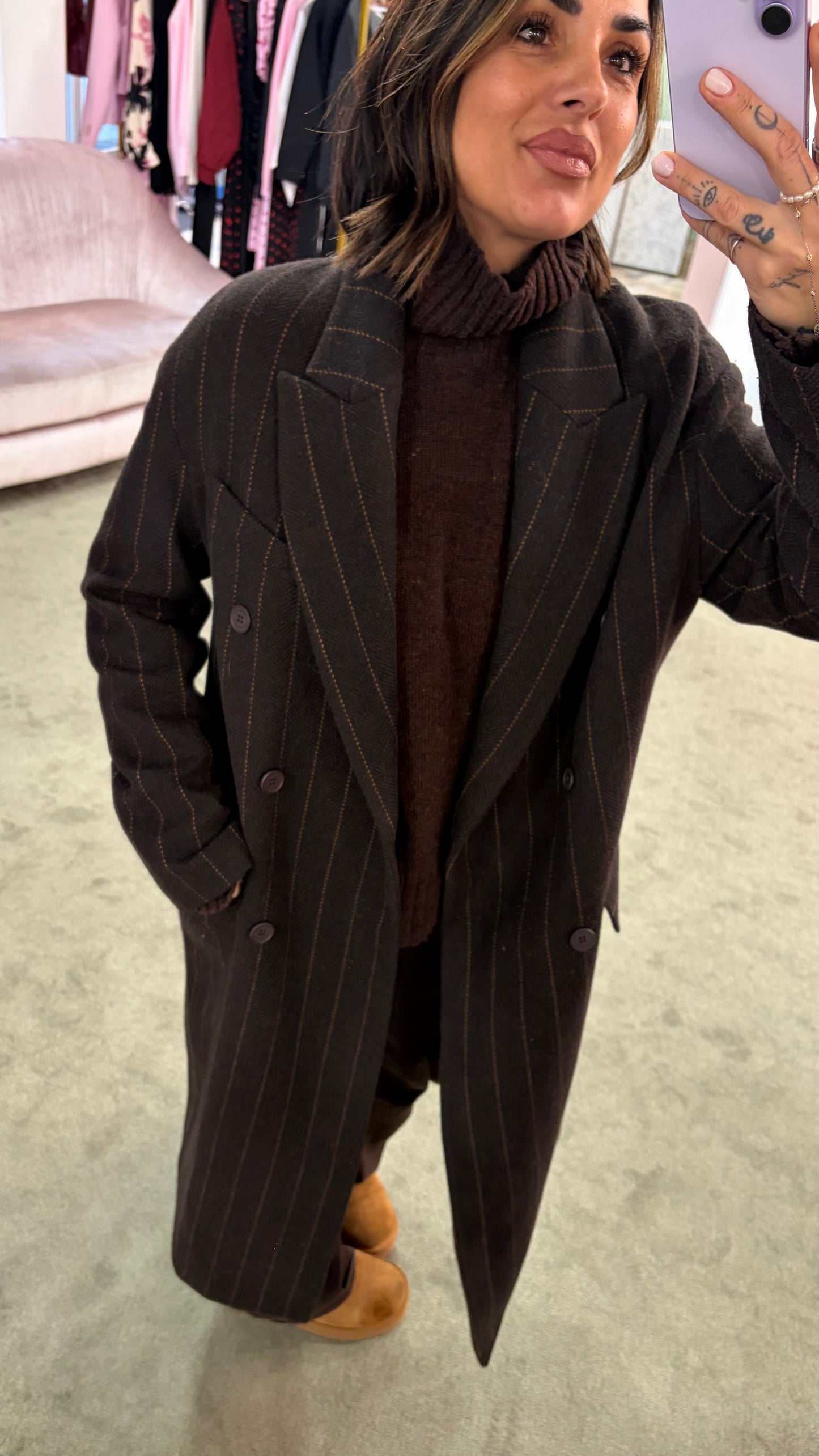 Cappotto marrone gessato Mar De Margaritas