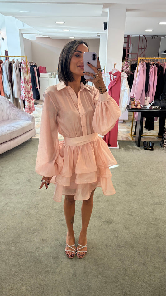 Abito rosa baby con cristalli e balze Actualee