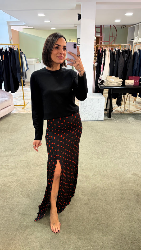 Gonna lunga anita MAR DE MARGARITAS nera e fiori rossi con spacco