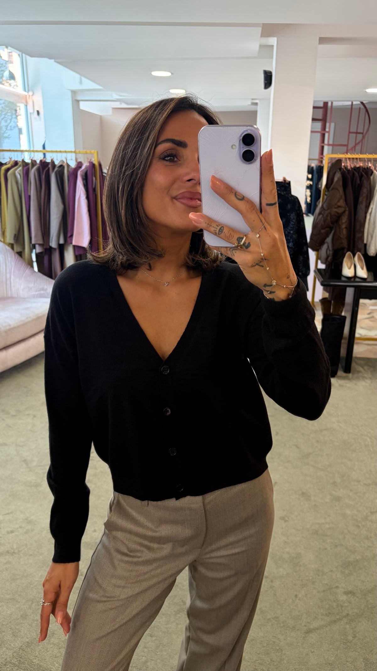 Cardigan nero mini misto lana tk