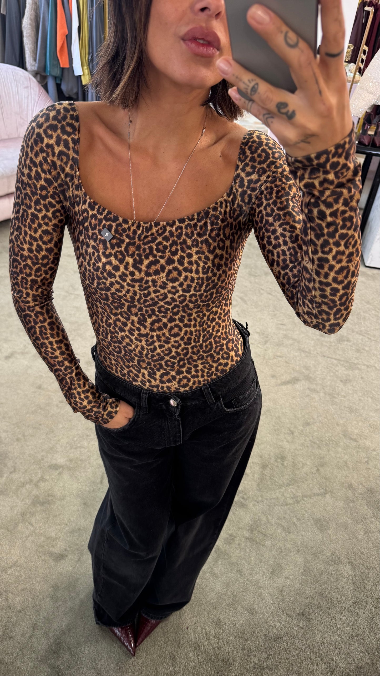 Body maculato scollo squadrato in lycra Matinee