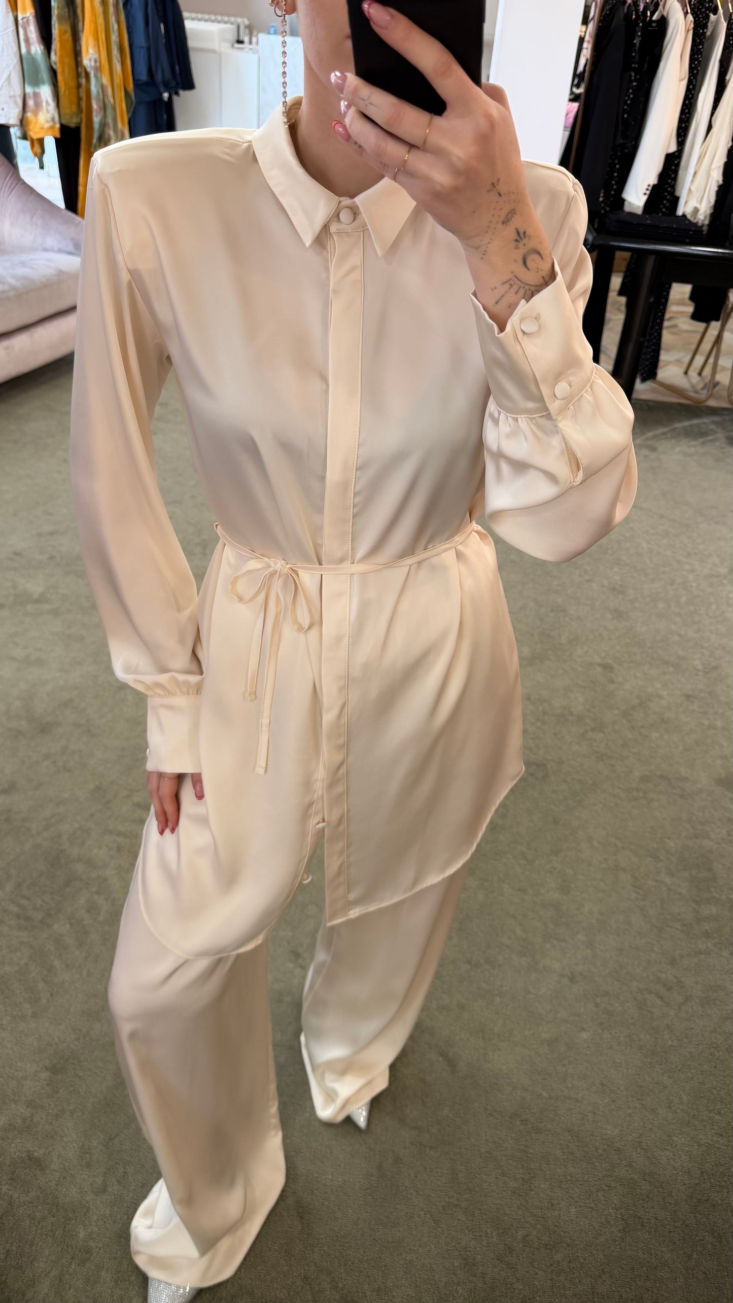 Camicia abito avorio in satin over ks