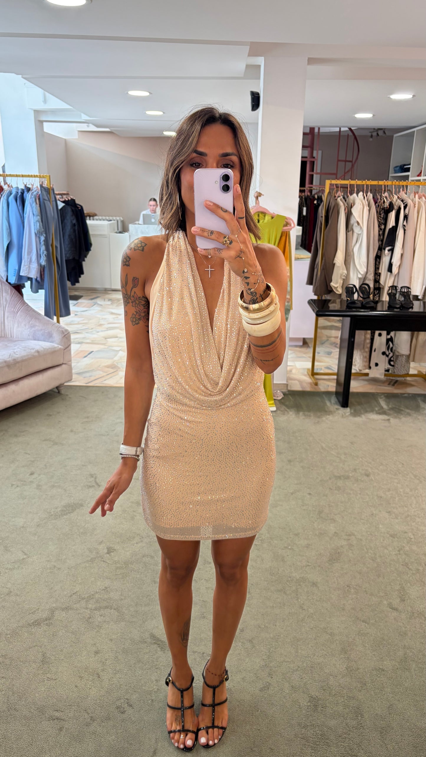 Abito mini lipe nude crystal tw