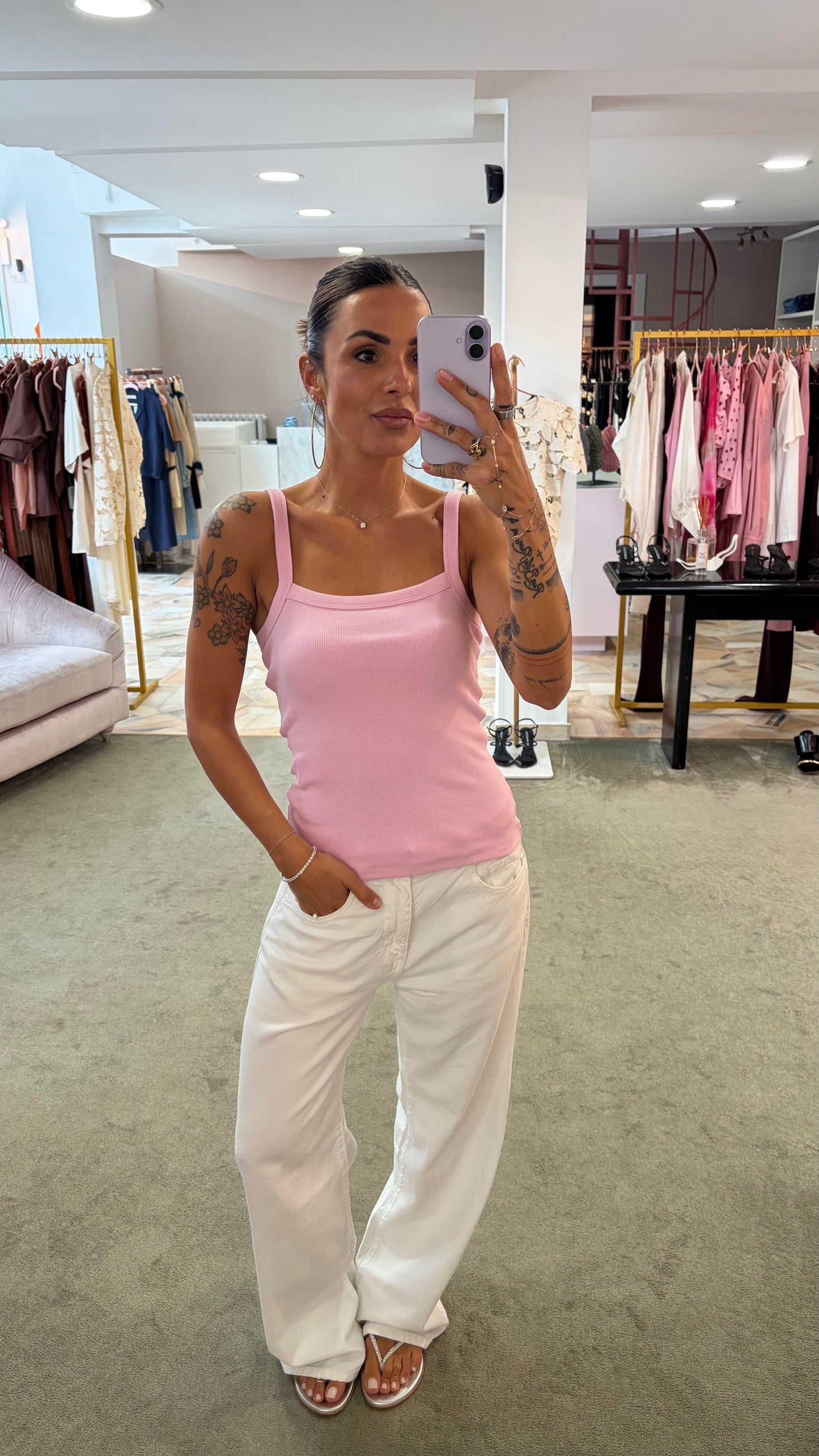 Canotta rosa baby fifi scollo dritto a costine jx