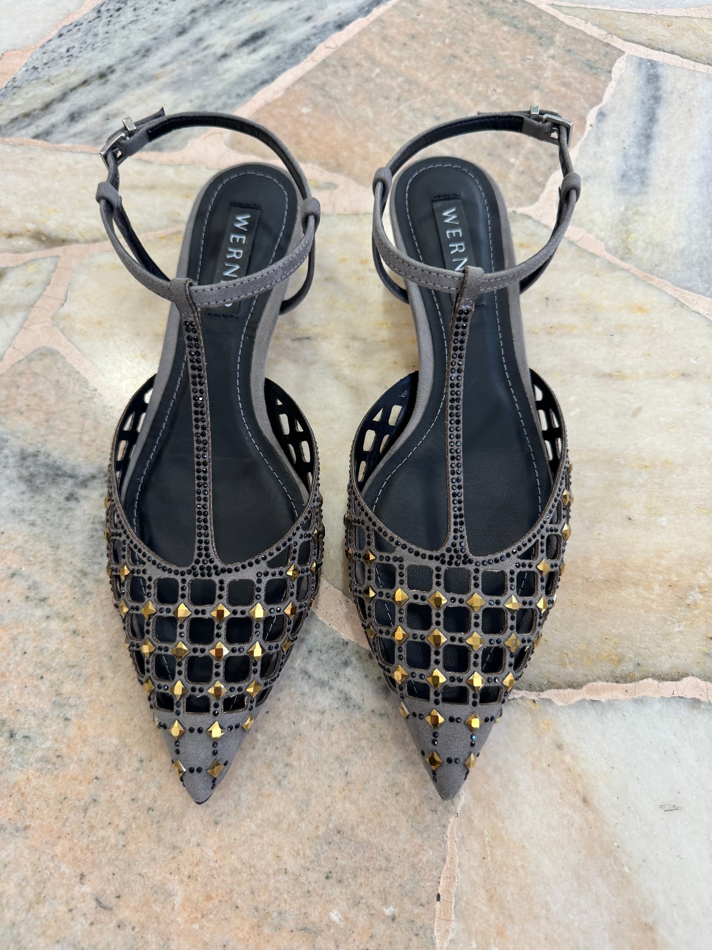 Slingback grigia a rete crystal