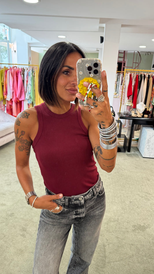 Canotta bordeaux a costine scollo all'americana jx